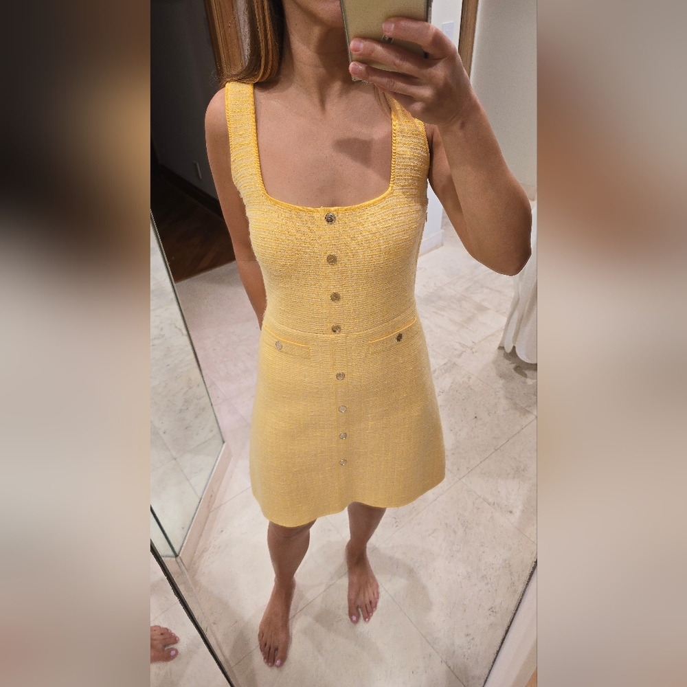 Sandro Yellow Tweed Mini Dress